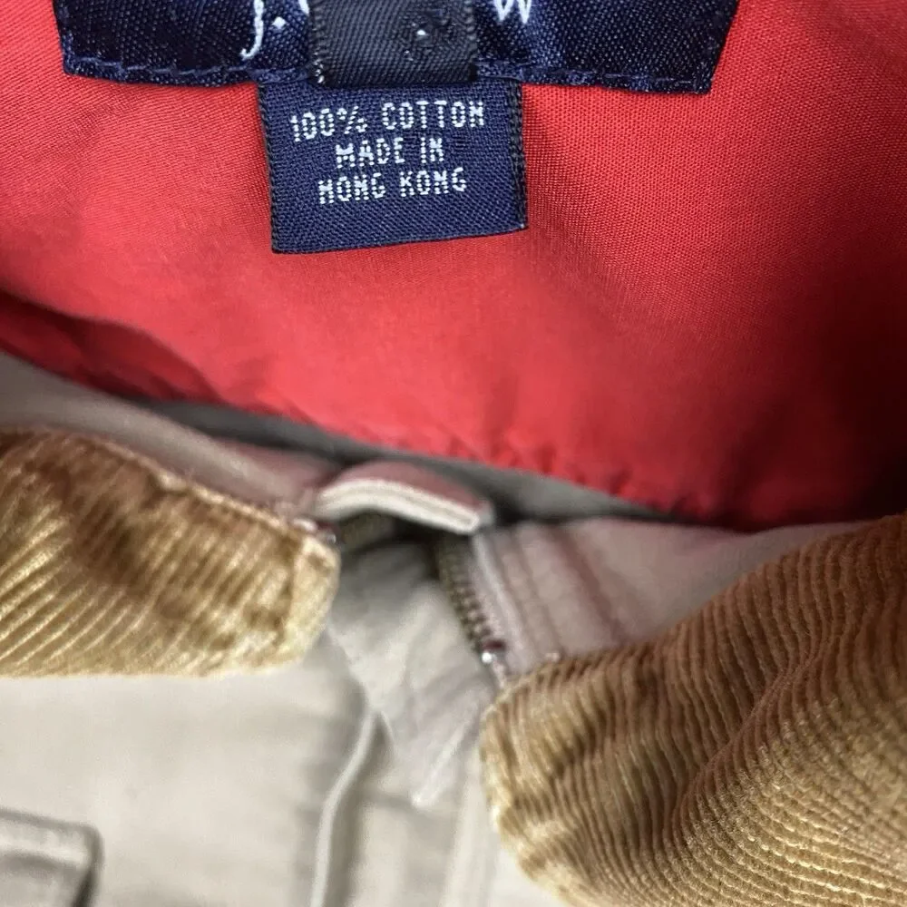 Vintage J.Crew Barn Jacket Chore Coat Tan Corduroy Collar Full Zip Men’s Large